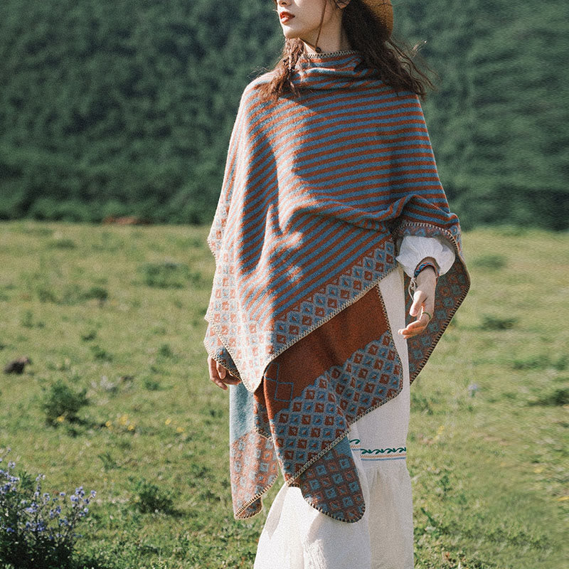 Nimara Ritual Tibetan Shawl Striped Diamond Pattern Winter Warm Soft Scarf