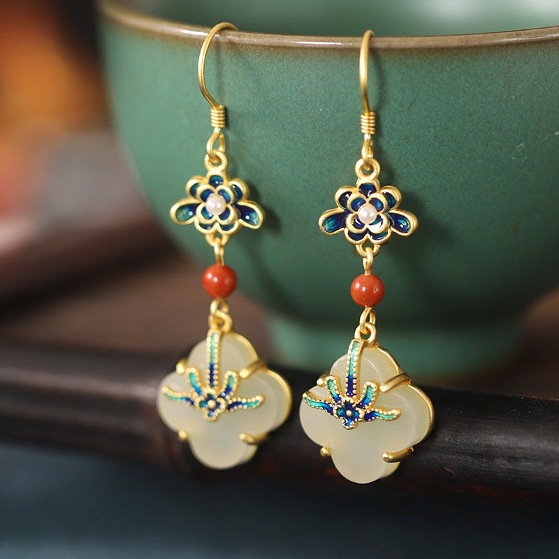 Nimara Ritual Lucky Four Leaf Clover Jade Abundance Copper Earrings