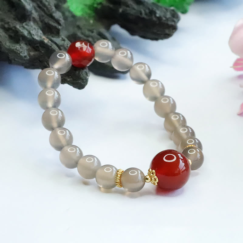 Nimara Ritual Natural Gray Chalcedony Red Agate Harmony Bracelet