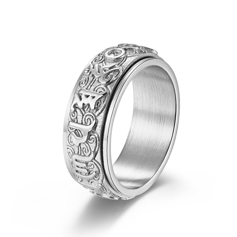 Nimara Ritual Om Mani Padme Hum Balance Calm Titanium Steel Ring