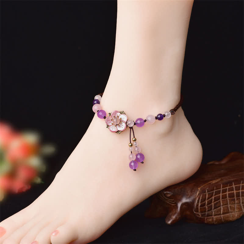Nimara Ritual Natural Amethyst Rose Quartz Crystal Charm Lucky Healing Anklet