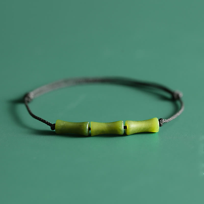 Nimara Ritual Green Bamboo Jade Pattern Luck Abundance Bracelet