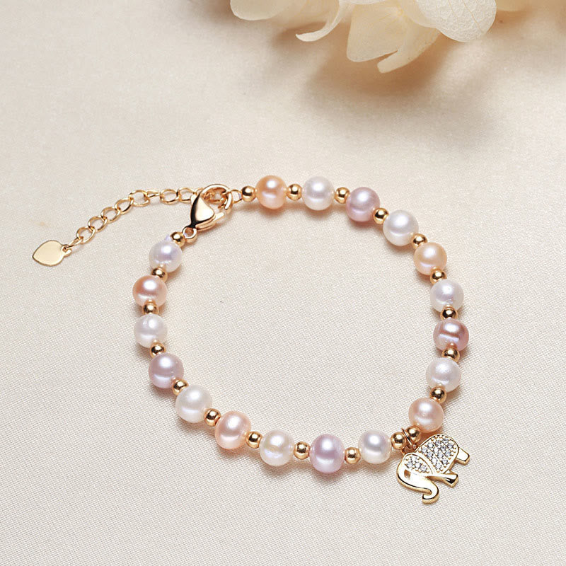 Nimara Ritual 18K Gold Plated Pearl Elephant Zircon Charm Sincerity Bracelet