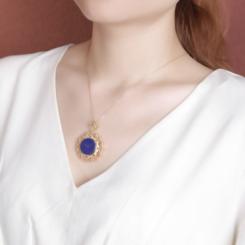 Nimara Ritual 925 Sterling Silver Plated Gold Lazurite Positive Necklace Pendant