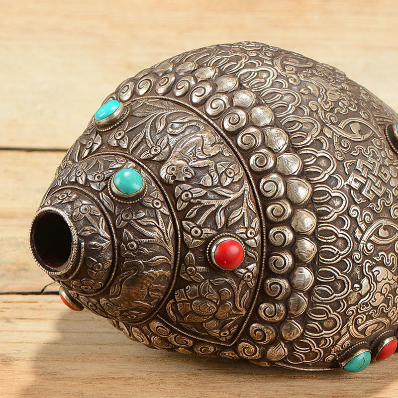 Nimara Ritual Tibetan Handmade Natural Shankha Engraved Eight Auspicious Symbols Conch Shell Lucky Home Decoration