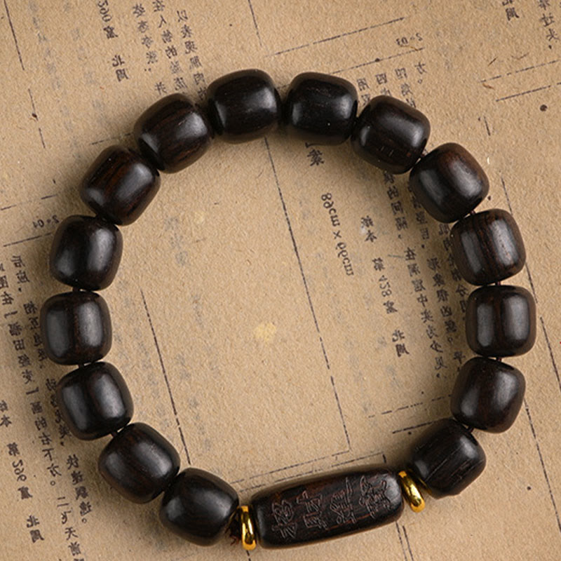 Nimara Ritual Tibetan Ebony Wood Barrel Beads Lucky And Treasure Balance Bracelet