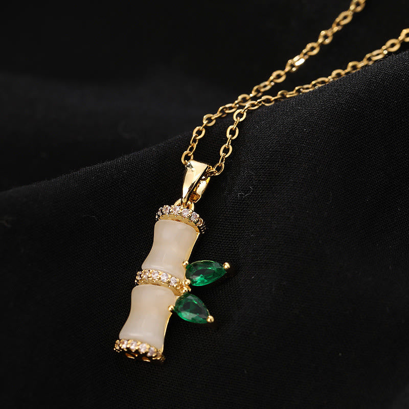 Nimara Ritual 18K Gold Plated Chalcedony Bamboo Rhinestones Harmony Necklace Pendant