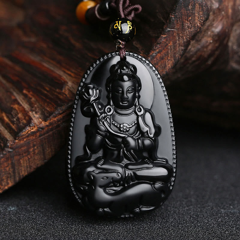 Nimara Ritual Chinese Zodiac Natal Buddha Natural Black Obsidian Purification Necklace Pendant
