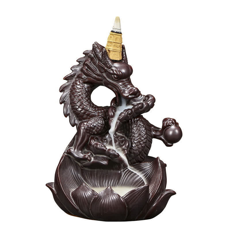 Nimara Ritual Dragon Lotus Pattern Strength Protection Ceramic Incense Burner Decoration