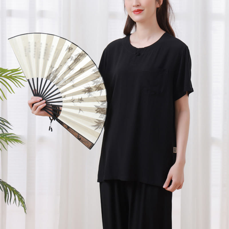 Nimara Ritual 2Pcs Half Sleeve T-Shirt Pants Meditation Zen Tai Chi Cotton Linen Clothing Unisex Set