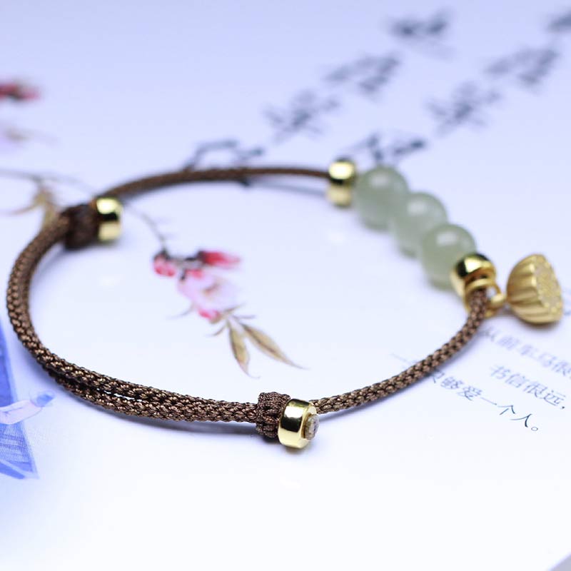 Nimara Ritual Natural Jade Lotus Seed Strength Red String Weave Bracelet
