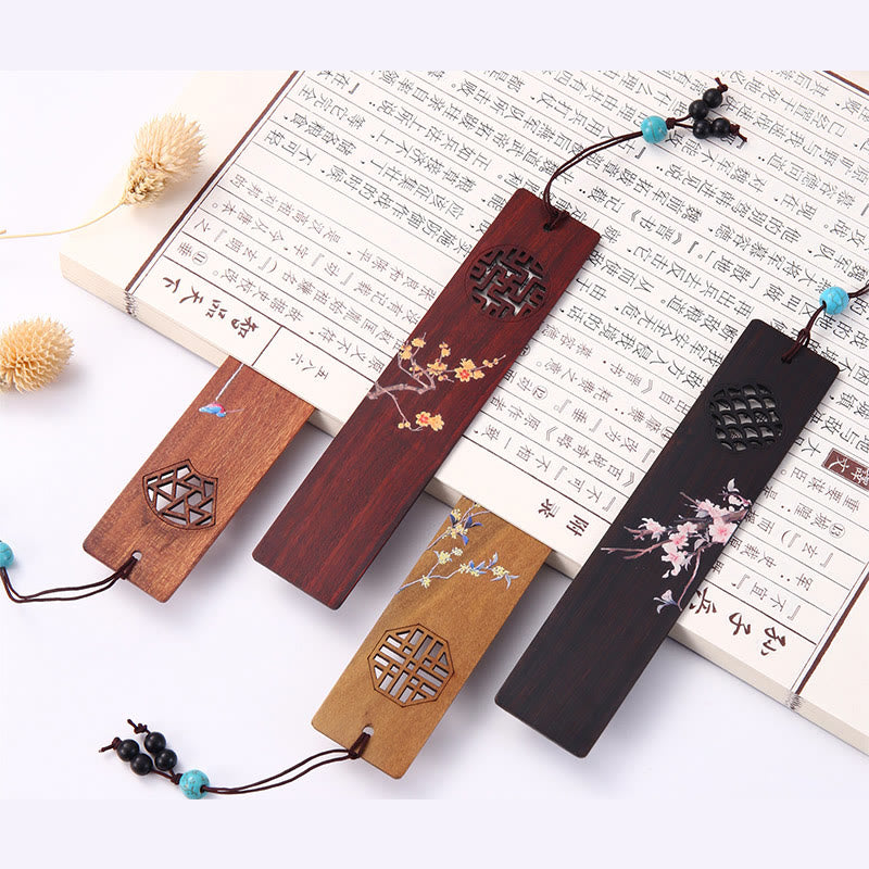 Nimara Ritual 4Pcs Four Seasons Plum Orchid Bamboo Chrysanthemum Peking Opera Mask Wood Bookmarks With Gift Box