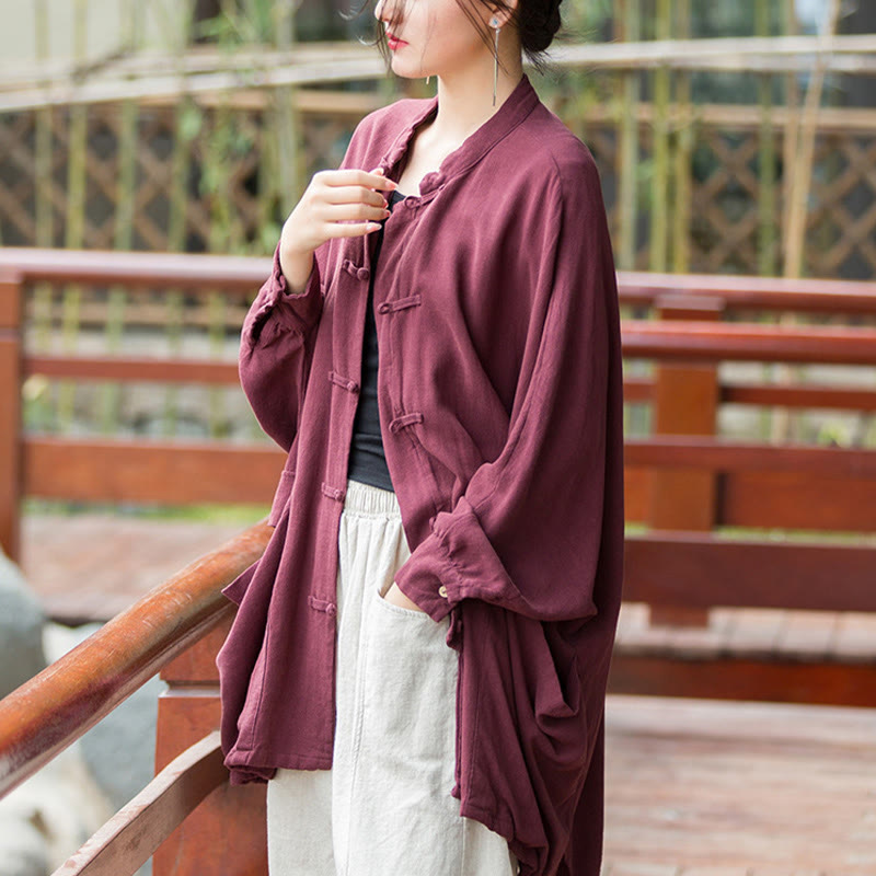 Nimara Ritual Frog-Button Long Sleeve Zen Meditation Open Front Jacket With Pockets