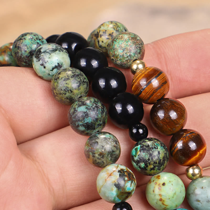 Nimara Ritual 108 Mala Beads Natural Stone Tiger Eye Turquoise Protection Strength Bracelet Necklace