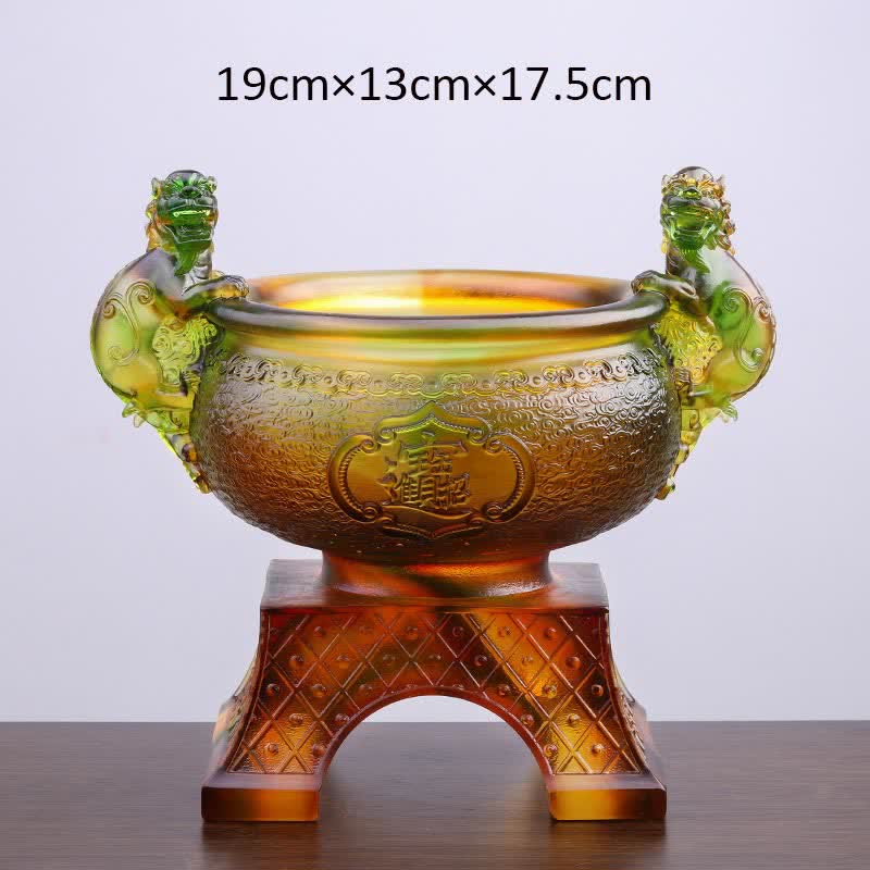 Nimara Ritual Handmade Liuli Crystal PiXiu Treasure Bowl Art Piece Home Decoration