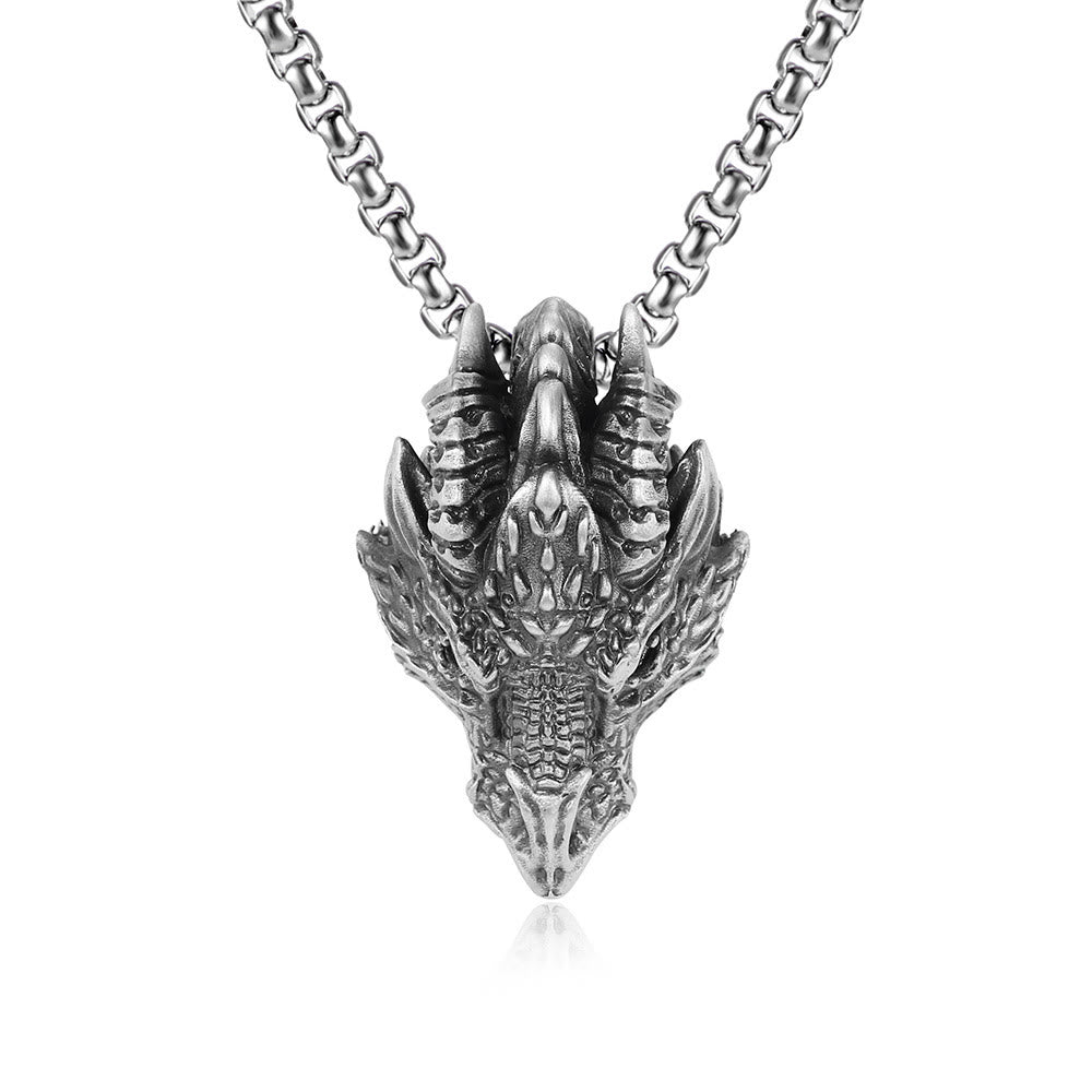 Nimara Ritual Pure Tin Dragon Head Luck Protection Metal Necklace Pendant