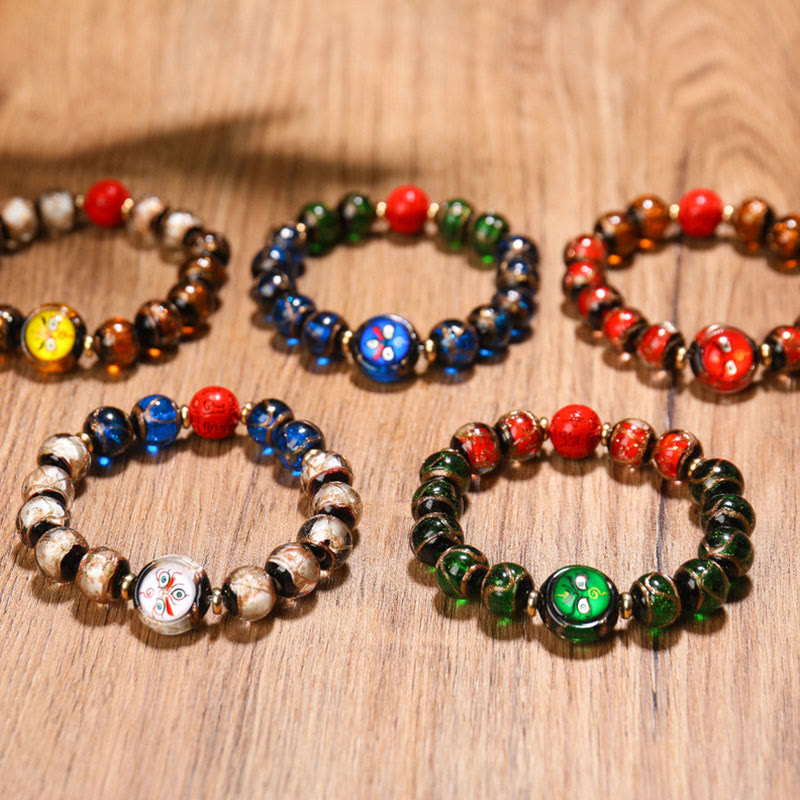 Nimara Ritual Tibetan Five God of Wealth Thangka Liuli Glass Bead Chinese Zodiac Protection Bracelet
