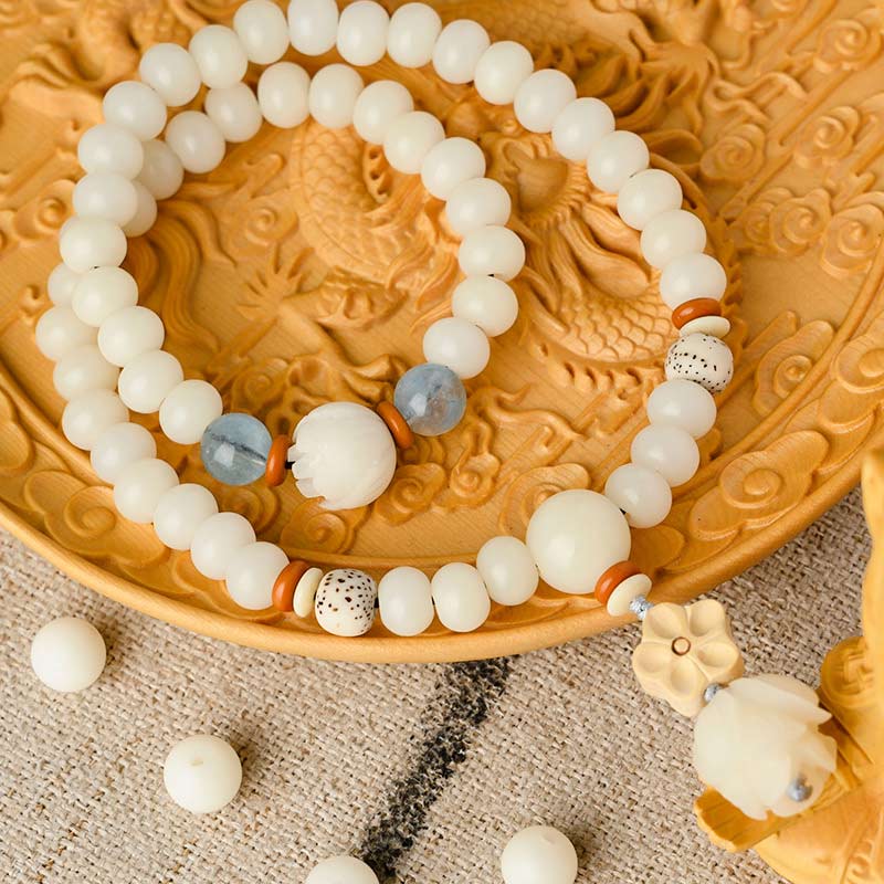 Nimara Ritual Tibetan White Jade Bodhi Lotus Blessing Bracelet