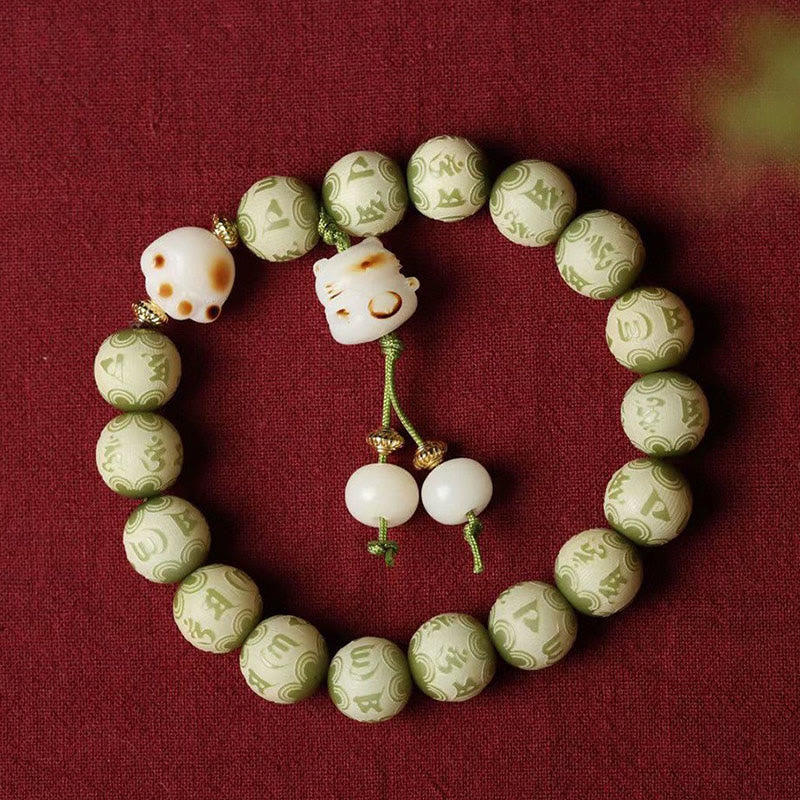 Nimara Ritual Green Bodhi Seed Cat Paw Om Mani Padme Hum Engraved Wisdom Bracelet