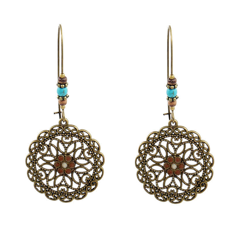Nimara Ritual Round Flower Design Luck Dangle Drop Earrings