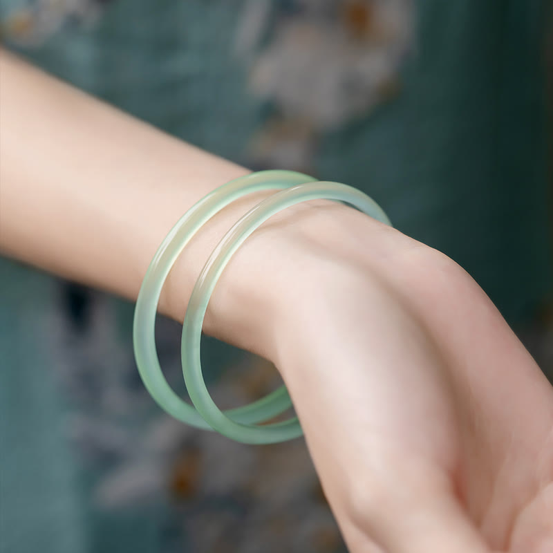 Nimara Ritual Natural Green Chalcedony Strength Courage Cuff Bangle Bracelet