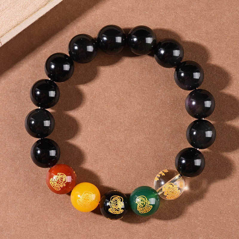 Nimara Ritual Gold Sheen Obsidian Rainbow Obsidian Black Obsidian Five Directions Gods of Wealth Bracelet
