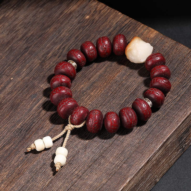 Nimara Ritual Tibet Bodhi Seed Dzi Bead Dancing Lion Luck Bracelet Wrist Mala