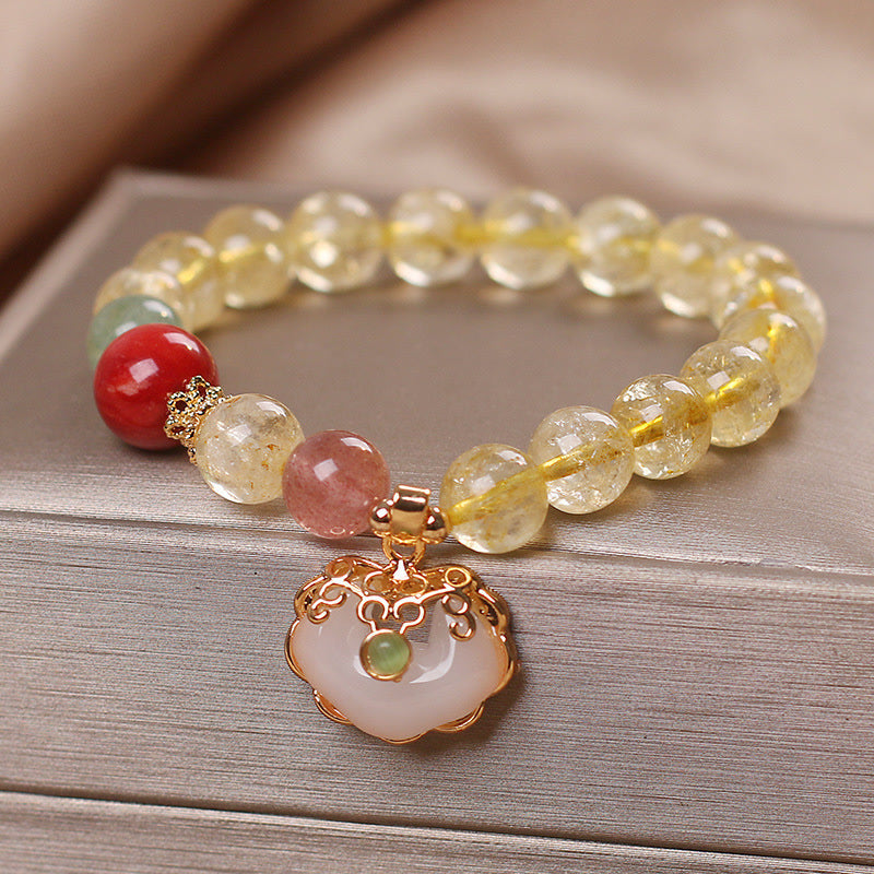 Nimara Ritual Natural Citrine White Jade Strawberry Quartz Protection Charm Bracelet