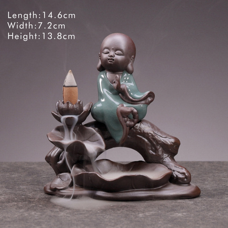 Nimara Ritual Little Monk Ceramic Lotus Blessing Incense Burner Decoration