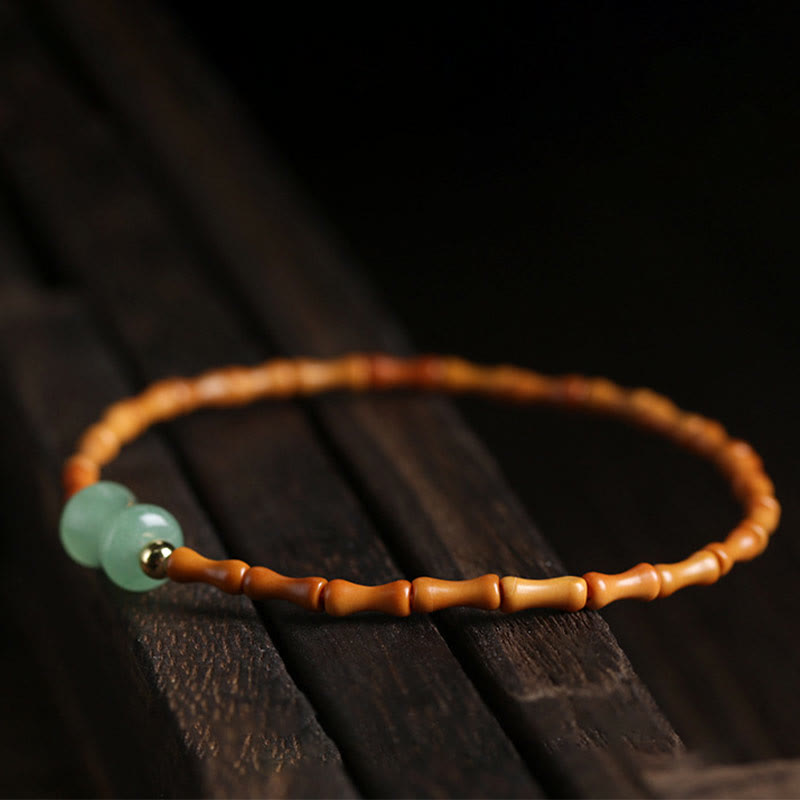 Nimara Ritual Natural Olive Pit Green Aventurine Bamboo Pattern Luck Bracelet