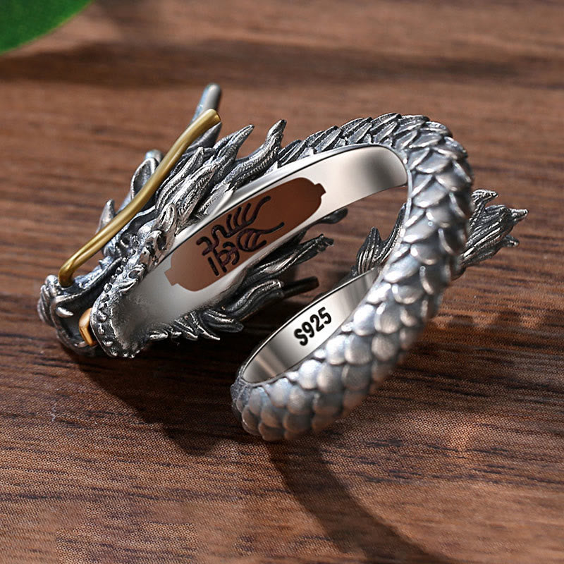 Nimara Ritual 925 Sterling Silver Vintage Dragon Design Protection Strength Adjustable Ring