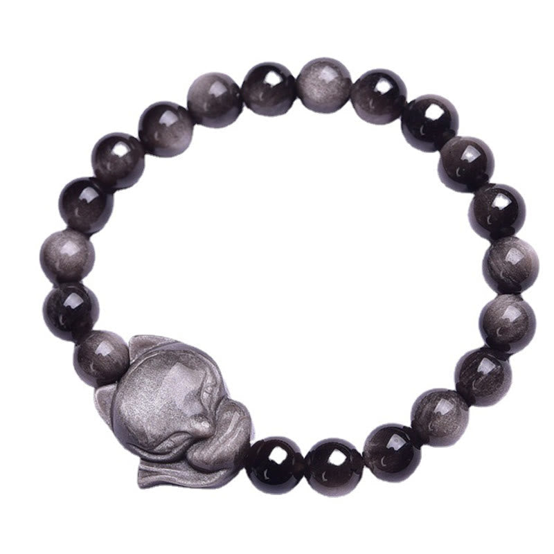 Nimara Ritual Natural Silver Sheen Obsidian Fox Protection Bracelet