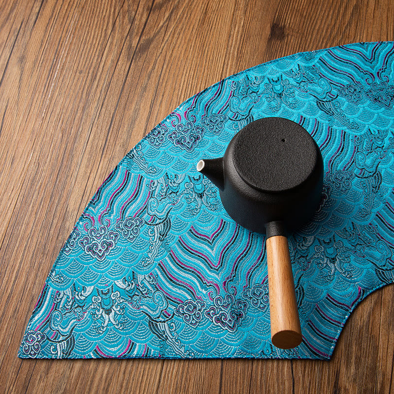 Nimara Ritual Vintage Sea Wave Bamboo Plum Blossom Embroidered Cup Mat Pad Tea Cup Coaster Kung Fu Tea Mat