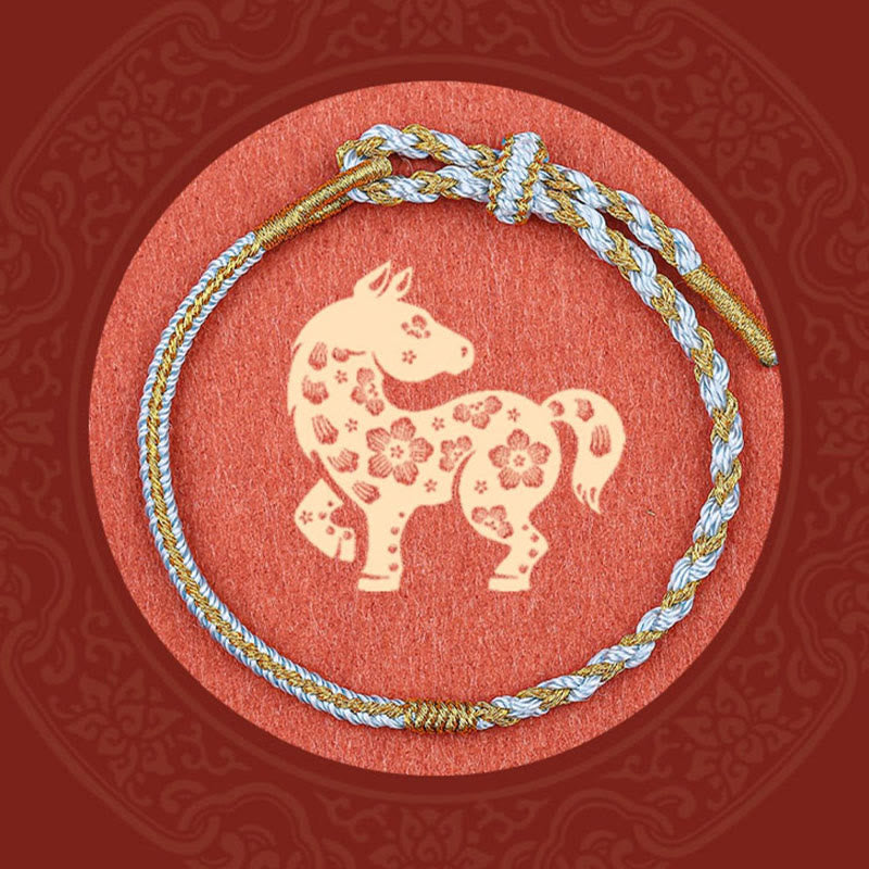 Nimara Ritual Handmade Chinese Zodiac Rabbit Rooster Rat Horse Dragon Protection Braid String Bracelet