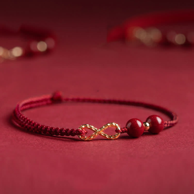 Nimara Ritual Cinnabar Blessing Red String Golden Infinity Symbol Bracelet Anklet