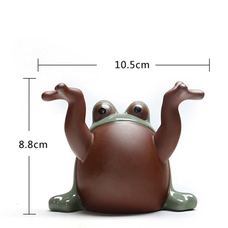 Nimara Ritual FengShui Wealth Lucky Cute Frog Ceramic Tea Pet Figurine Decoration