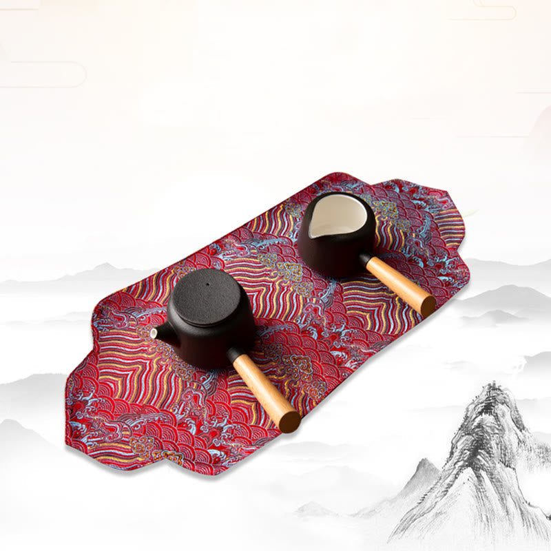 Nimara Ritual Sea Wave Bamboo Plum Blossom Brocade Embroidery Cup Mat Pad Tea Cup Coaster Kung Fu Tea Mat