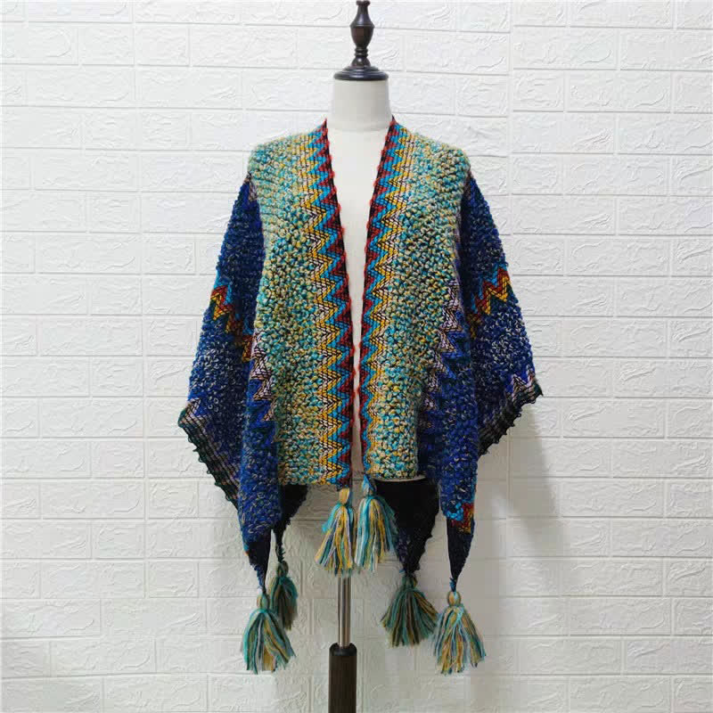 Nimara Ritual Tibetan Shawl Soft Warm Knitting Cloak Winter Tibetan Tassel Scarf