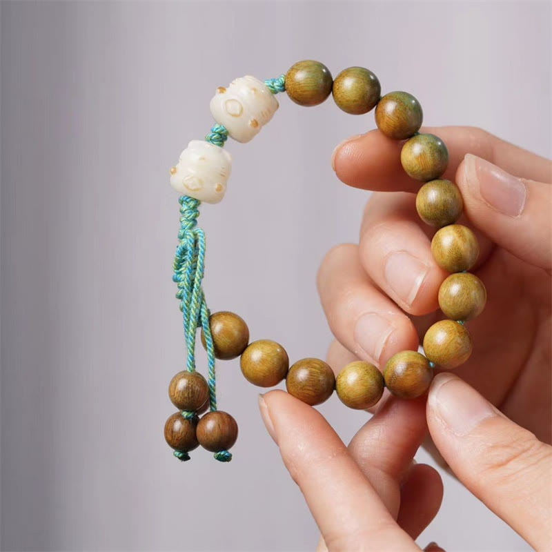 Nimara Ritual Green Sandalwood Bodhi Seed Lucky Cat Positive Bracelet
