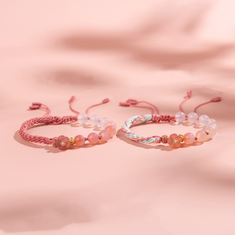 Nimara Ritual Natural Gradient Agate Reincarnation Knot Peach Blossom Wealth Luck Handmade String Bracelet