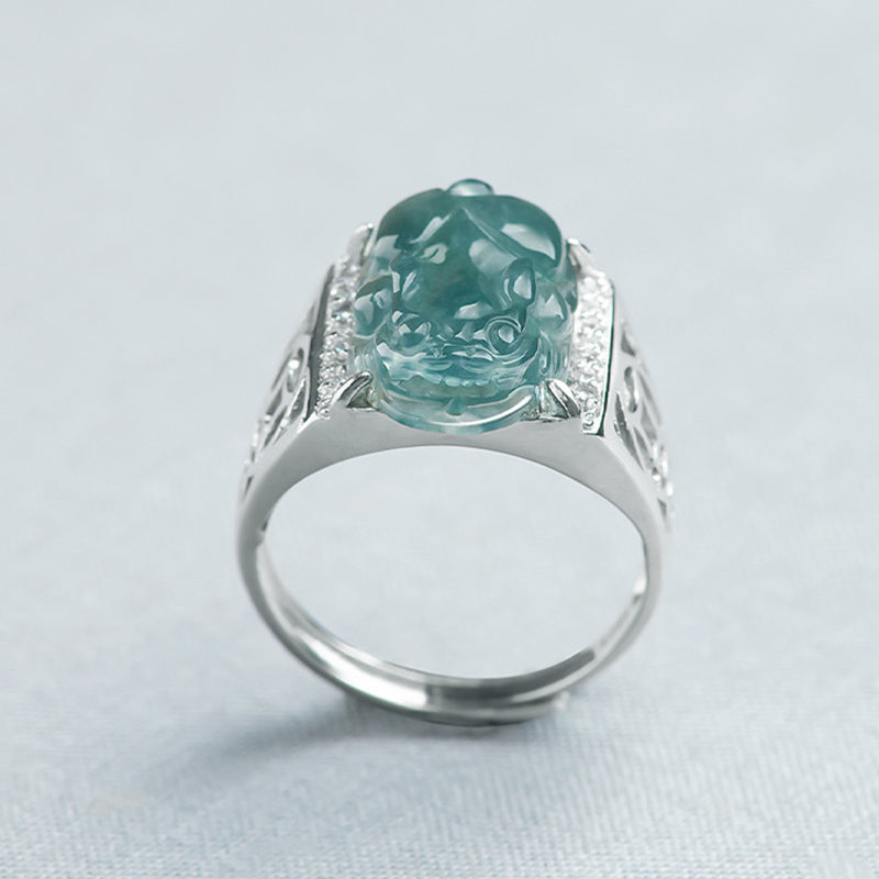 Nimara Ritual 925 Sterling Silver Fengshui Wealth Prosperity Jade PiXiu Luck Ring