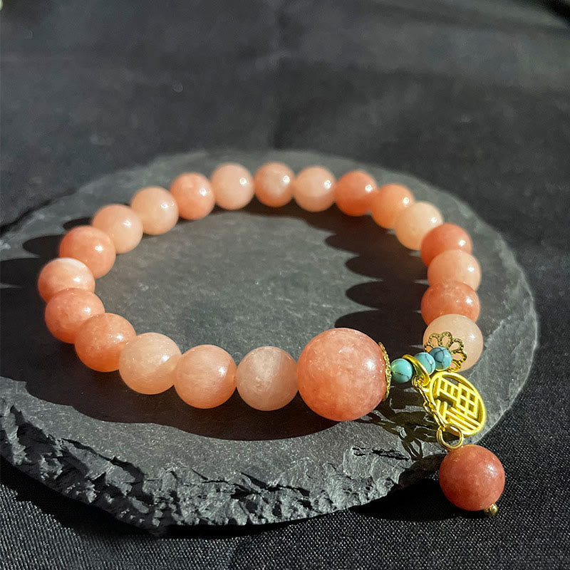 Nimara Ritual Natural Orange Stone Turquoise Fu Character Charm Luck Fortune Bracelet