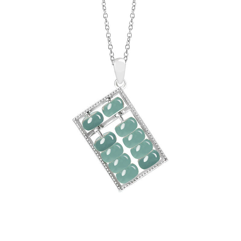 Nimara Ritual Natural Jade Abacus Pattern Abundance Titanium Steel Chain Necklace Pendant