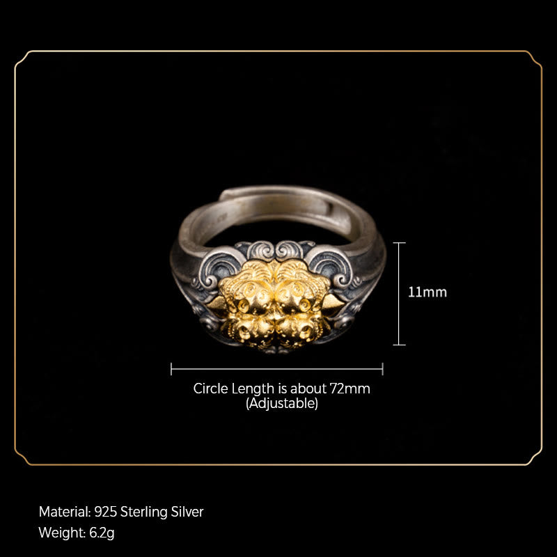 Nimara Ritual 925 Sterling Silver Tibetan Skull Protection Adjustable Ring