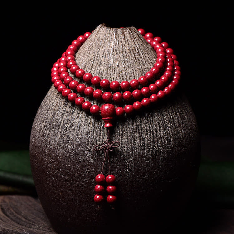 Nimara Ritual 108 Mala Beads Cinnabar Om Mani Padme Hum Pattern Engraved Blessing Bracelet