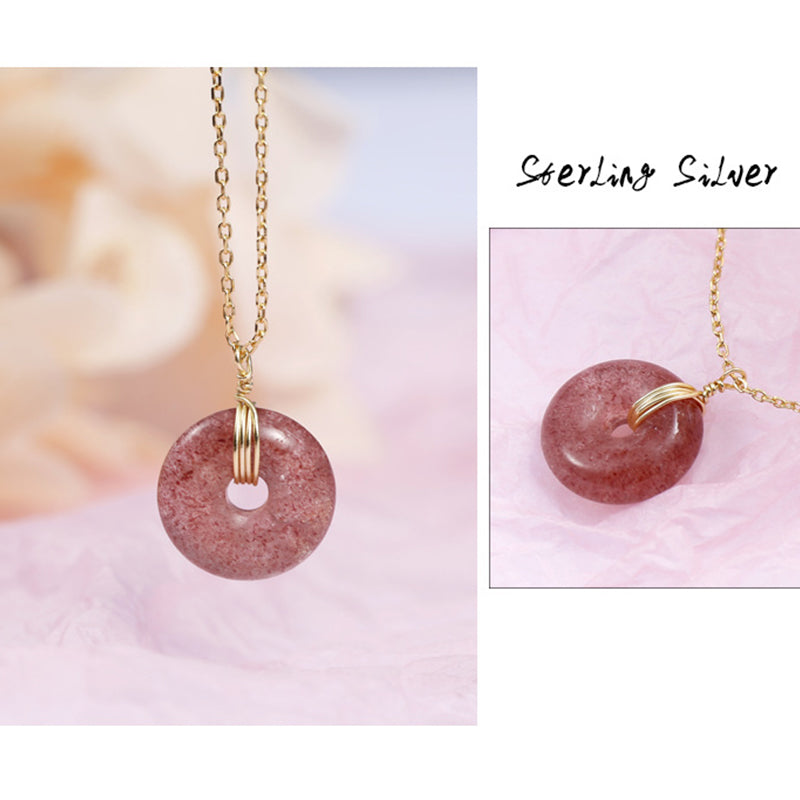 Nimara Ritual 925 Sterling Silver Strawberry Quartz Healing Positive Necklace