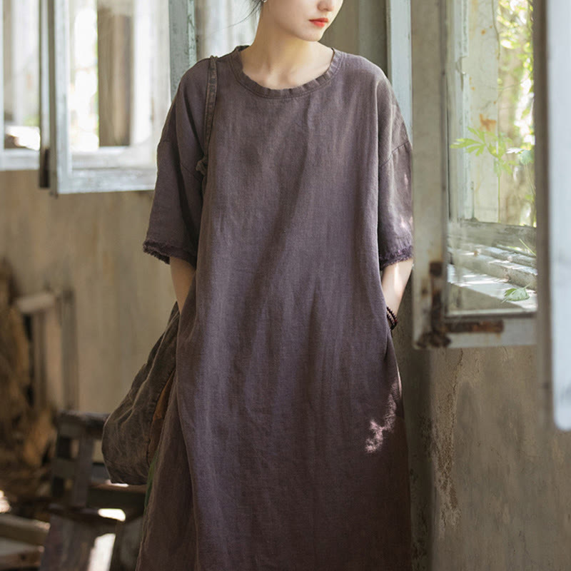 Nimara Ritual Ramie Linen Split Hem Top Women's Half Sleeve T-Shirts