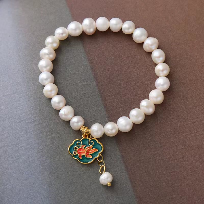 Nimara Ritual Natural Pearl Lotus Koi Fish Goldfish Optimism Charm Bracelet