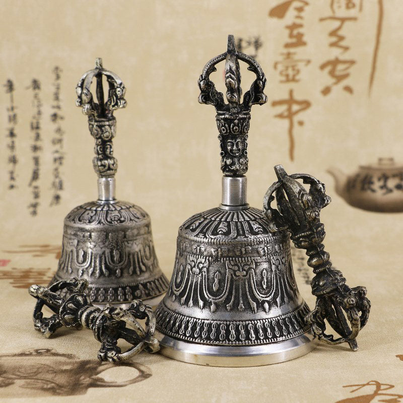 Nimara Ritual Tibetan Meditation Bell and Vajra Dorje Copper Decoration Set