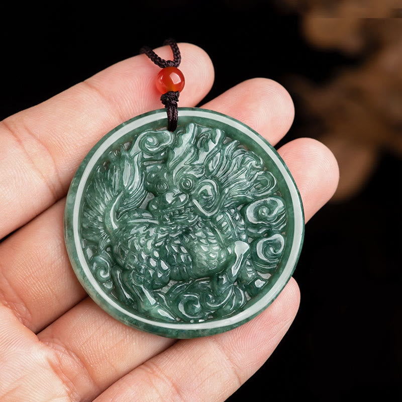 Nimara Ritual Natural Jade Kirin Abundance String Necklace Pendant